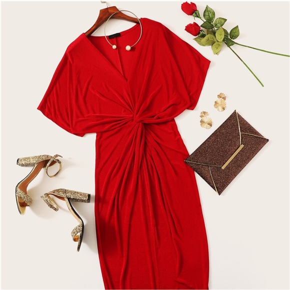 1 Left! Red Knot Front Split Maxi Dress - Picture 3 of 7